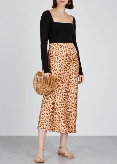 FREE PEOPLE Normani leopard-print midi skirt ~ tonal-brown skirts