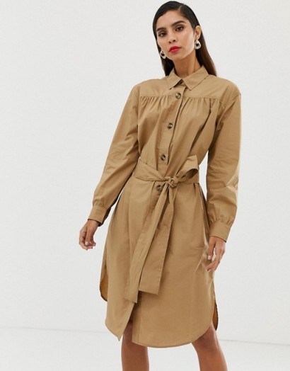 French Connection belted shirt dress in wet sand