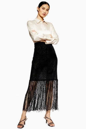 Topshop Boutique Fringe Knit Skirt in Black | semi sheer skirts - flipped