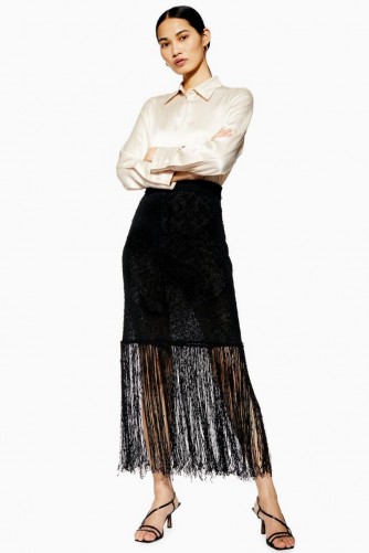Topshop Boutique Fringe Knit Skirt in Black | semi sheer skirts