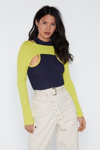 NASTY GAL From the Top Overlay and Bodysuit in navy – sporty looking top - flipped