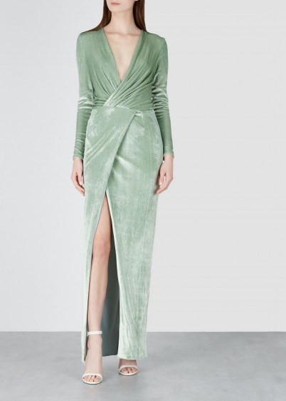 GALVAN Vera mint velvet gown – long luxe light-green dress - flipped