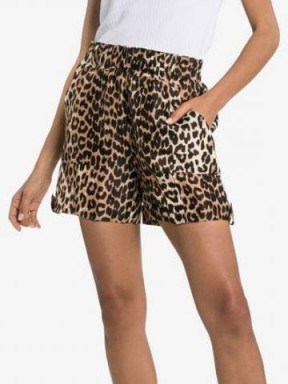 Ganni Cedar Leopard Print Linen And Silk Shorts / brown animal prints - flipped