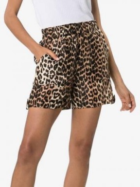 Ganni Cedar Leopard Print Linen And Silk Shorts / brown animal prints