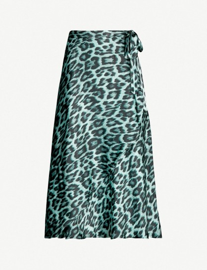 GHOST Jayne leopard-print satin wrap skirt in blue