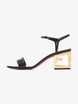 Givenchy Black 60 Triangle Cut-Out Heel Leather Sandals in Black ~ chic block heels - flipped