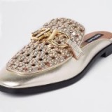 RIVER ISLAND Gold woven leather backless loafers | luxe loafer