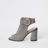 RIVER ISLAND Grey buckle strap ankle shoe boots ~ chunky cut-out boot