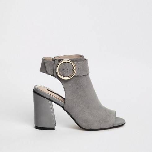RIVER ISLAND Grey buckle strap ankle shoe boots ~ chunky cut-out boot - flipped