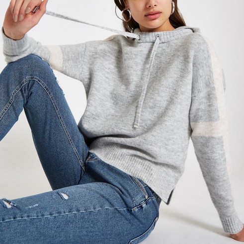 RIVER ISLAND Grey knitted long sleeve crop hoodie | casual luxe-style hoodies