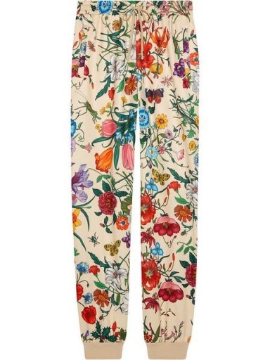 GUCCI Jogging pant with Flora print in Ivory – beautiful flower prints - flipped