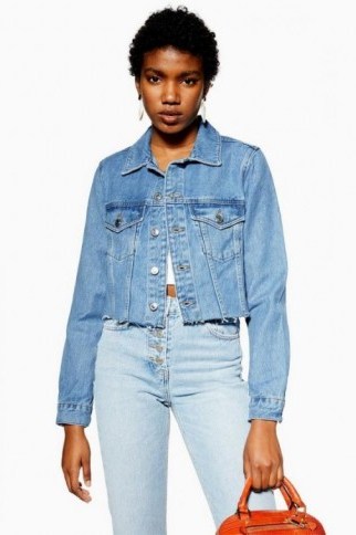 TOPSHOP Hacked Fitted Denim Jacket ~ casual raw hem jackets - flipped