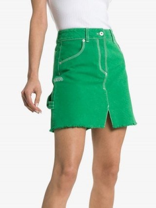 Heron Preston High Waisted Green Denim A-Line Skirt - flipped