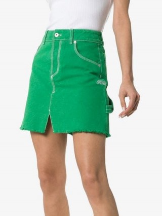 Heron Preston High Waisted Green Denim A-Line Skirt