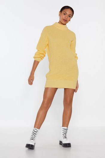 nasty gal Holy Knit Turtleneck Sweater Dress in lemon ~ yellow knitted dresses - flipped