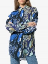 House Of Holland Snake Print Panelled Shirt in Blue | striking reptile prints
