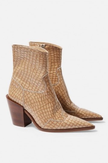 TOPSHOP HOWDIE Western Boots in Natural – point toe cowboy boots - flipped