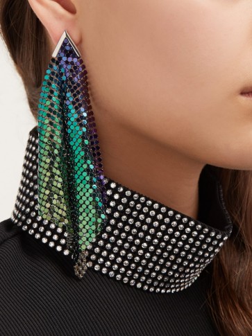 CHRISTOPHER KANE Iridescent-chainmail drop earrings ~ multi-coloured drops