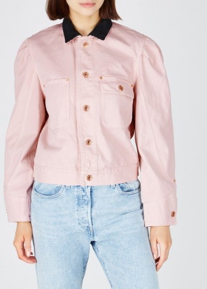 ISABEL MARANT Iolana puff-sleeve denim jacket in light-pink - flipped