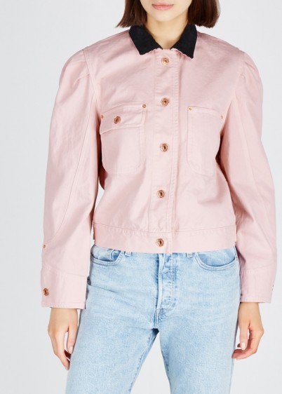 ISABEL MARANT Iolana puff-sleeve denim jacket in light-pink