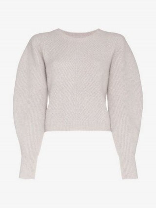 Isabel Marant Swinton Puff Sleeve Grey Cashmere Sweater ~ feminine knitwear - flipped