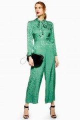 Topshop Jacquard Jumpsuit in Green