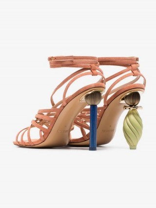 Jacquemus Salmon Pisa 110 Ornament Heel Strappy Suede Sandals ~ mismatched heels - flipped