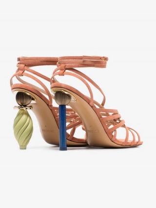 Jacquemus Salmon Pisa 110 Ornament Heel Strappy Suede Sandals ~ mismatched heels