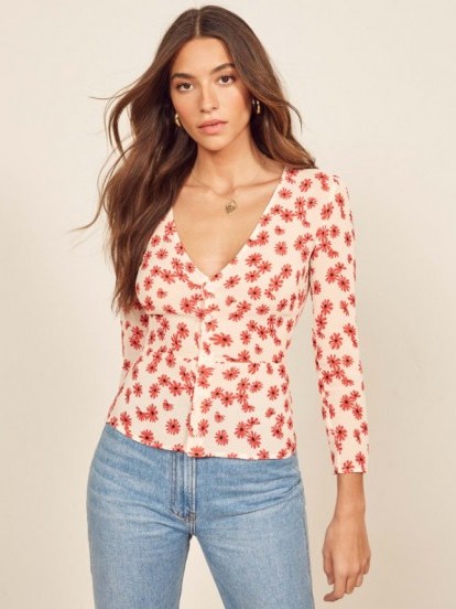 REFORMATION Jemma Top in Daisy Days / flower print blouse - flipped