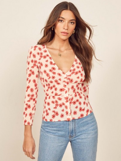 REFORMATION Jemma Top in Daisy Days / flower print blouse