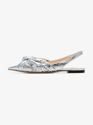 Jimmy Choo Annabell Slingback Mules in Metallic-Silver ~ luxe flats - flipped