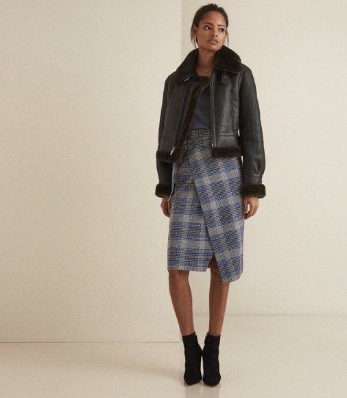 Reiss JOSIE CHECKED WRAP FRONT SKIRT in BLUE CHECK - flipped