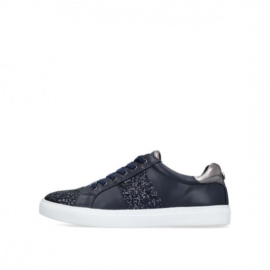 CARVELA JUMPING Navy Embellished Low Top Trainers – sports luxe sneaker - flipped