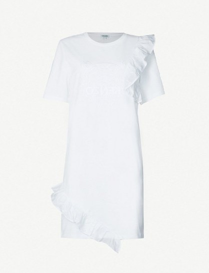 KENZO Flying Tiger ruffled cotton-jersey dress in white | ruffled dresses | spring / summer fashion - flipped