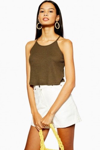 Topshop Knitted Halter Neck Top in Khaki | essential summer style - flipped