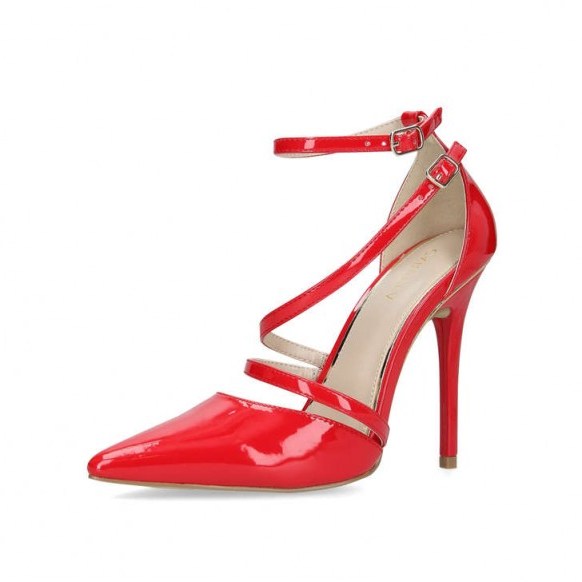 CARVELA KRAFTY Red Patent Stiletto Heel Court Shoes – strappy courts - flipped