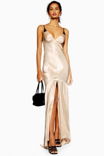 Topshop Lace Insert Slip Maxi Dress in Champagne | retro glamour - flipped