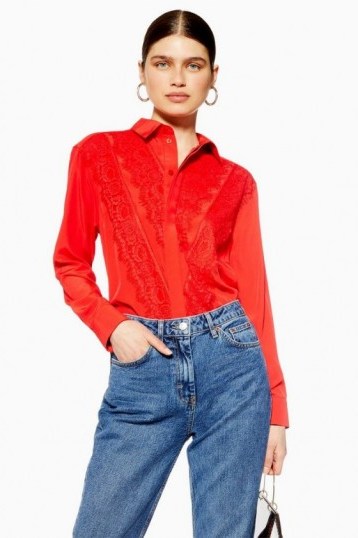 TOPSHOP Lace Shirt in Red - flipped