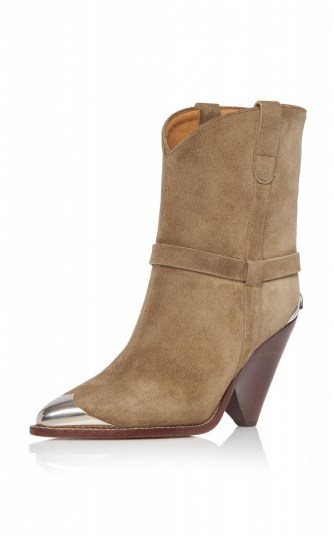 Isabel Marant Lamsy Calf Suede Boots in Tan ~ contemporary cowboy boot - flipped
