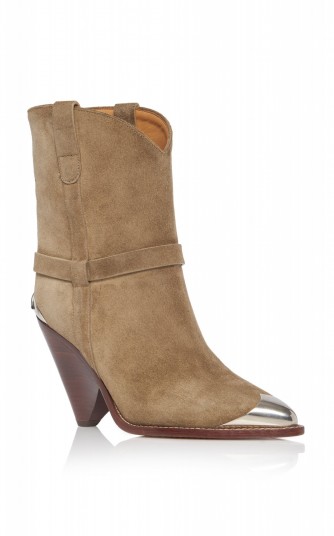 Isabel Marant Lamsy Calf Suede Boots in Tan ~ contemporary cowboy boot