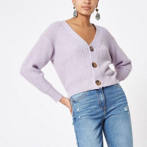 RIVER ISLAND Lilac horn button knit cardigan ~ cropped cardigans - flipped