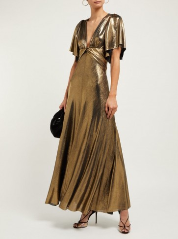 MARIA LUCIA HOHAN Lilah metallic jersey panelled maxi dress in gold