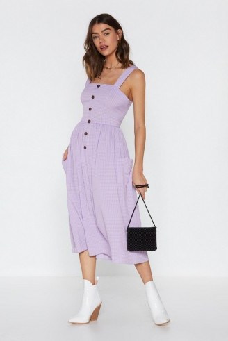 NASTY GAL Livin’ on a Square Neck Midi Dress in lilac – spring check print fit and flare - flipped