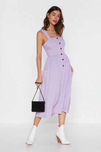 NASTY GAL Livin’ on a Square Neck Midi Dress in lilac – spring check print fit and flare