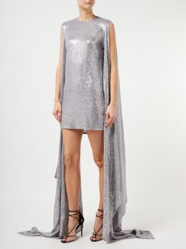 ASHISH Luna sequinned drape-sleeve mini dress ~ metallic-silver event wear - flipped