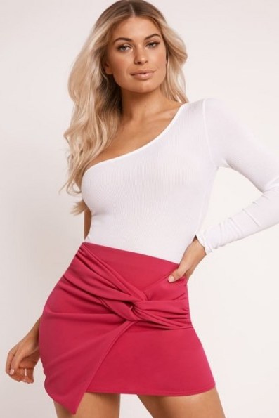 IN THE STYLE LURLINE PINK CREPE TWIST FRONT MINI SKIRT - flipped
