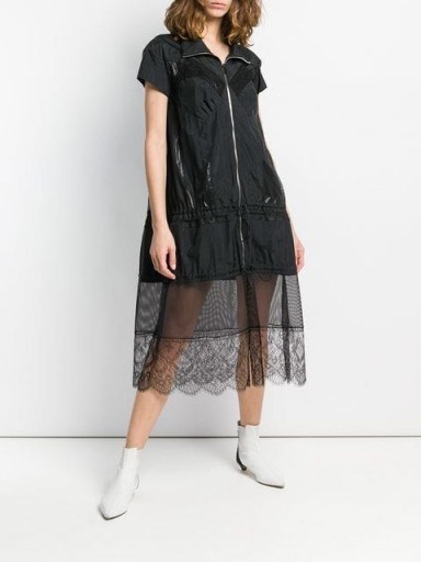 MAISON MARGIELA floral lace hem shirt dress in black / sheer hemline - flipped