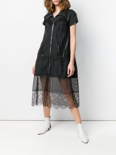 MAISON MARGIELA floral lace hem shirt dress in black / sheer hemline