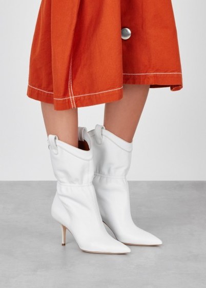 MALONE SOULIERS Daisy Luwolt 70 white suede ankle boots – cinched western style boot - flipped