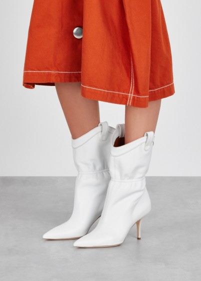 MALONE SOULIERS Daisy Luwolt 70 white suede ankle boots – cinched western style boot